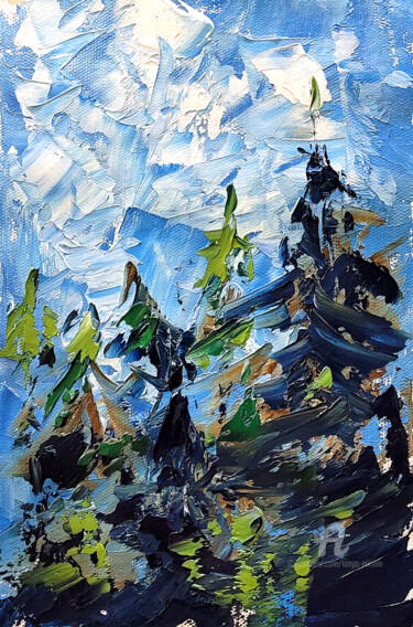 Painting titled "Majestic Mountain T…" by Tanya Mirelle, Original Artwork, Oil