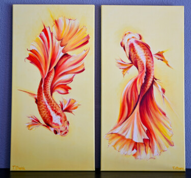 Painting titled "Fish gold" by Tanya Shark, Original Artwork, Oil