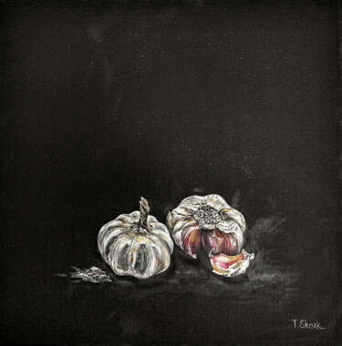 Malerei mit dem Titel "Garlic still life" von Tanya Shark, Original-Kunstwerk, Öl