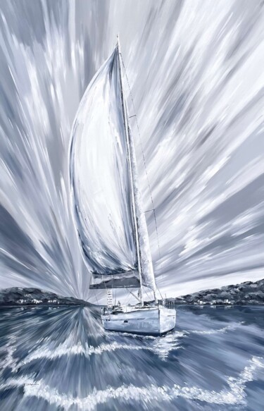 Картина под названием "Moon regatta" - Tanya Stefanovich, Подлинное произведение искусства, Масло