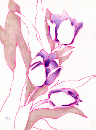 Dessin intitulée "The Violets' Celebr…" par Tanya Sviatlichnaya, Œuvre d'art originale, Conté