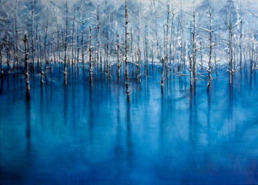 Painting titled "Ise forest" by Tanya Vell, Original Artwork, Oil Mounted on Wood Stretcher frame