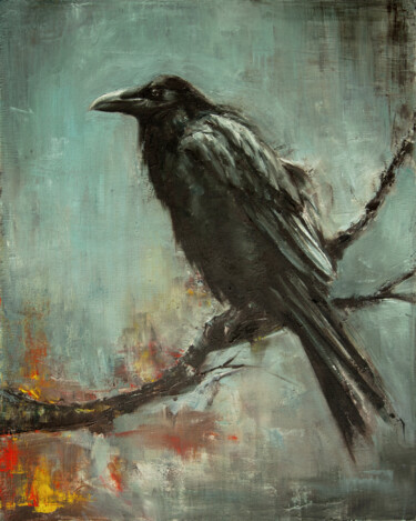 Malarstwo zatytułowany „Raven” autorstwa Tanya Vell, Oryginalna praca, Olej Zamontowany na Drewniana rama noszy