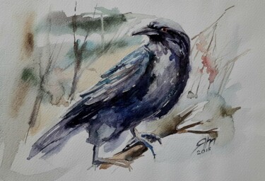 "''Raven''" başlıklı Tablo Tanya Yavorska tarafından, Orijinal sanat, Suluboya Cam üzerine monte edilmiş