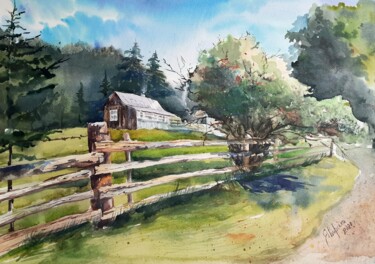 Painting titled "Summer in the grand…" by Tanya Yavorska, Original Artwork, Watercolor