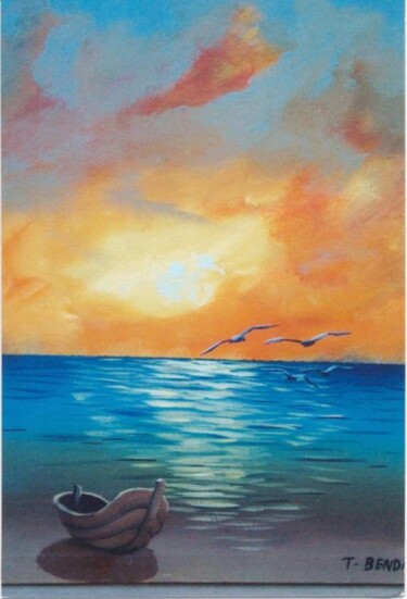 Painting titled "SUN & SEA" by Taoufik Bendi, Original Artwork