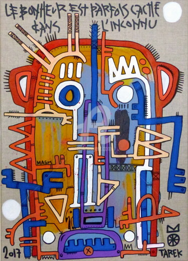 Painting titled "Mask geometrik #1" by Tarek Ben Yakhlef, Original Artwork, Acrylic