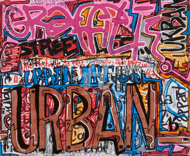Malarstwo zatytułowany „Urban” autorstwa Tarek Ben Yakhlef, Oryginalna praca, Marker Zamontowany na Drewniana rama noszy