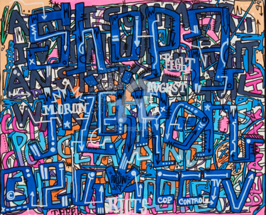 Картина под названием "Cop control" - Tarek Ben Yakhlef, Подлинное произведение искусства, Маркер Установлен на Деревянная р…