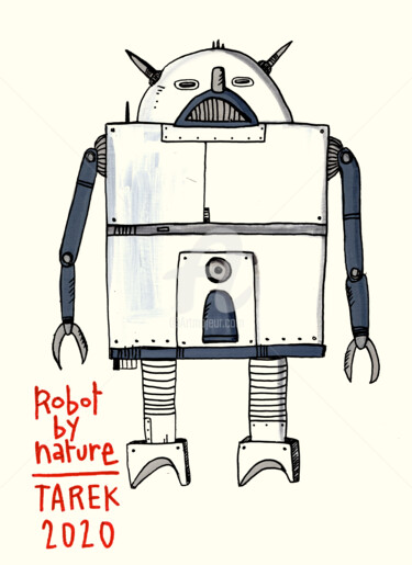 Dessin intitulée "Robot by nature" par Tarek Ben Yakhlef, Œuvre d'art originale, Encre
