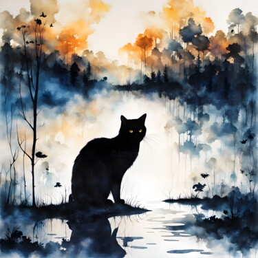 Arte digitale intitolato "Cat in nature" da Tarkanm, Opera d'arte originale, Immagine generata dall'IA