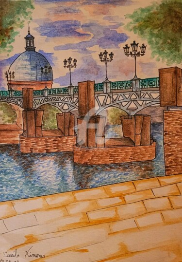 Schilderij getiteld "Pont Toulouse" door Tarsila Ximenes, Origineel Kunstwerk, Aquarel