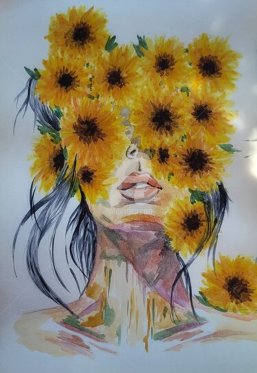 Painting titled "A vida em Amarelo" by Tarsila Ximenes, Original Artwork, Watercolor