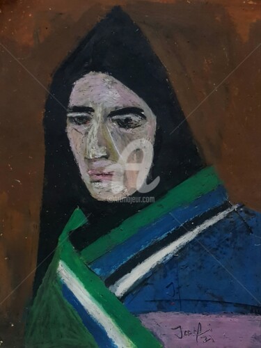 Schilderij getiteld "Mother tersa" door Tashfeen Rizwan, Origineel Kunstwerk, Pastel