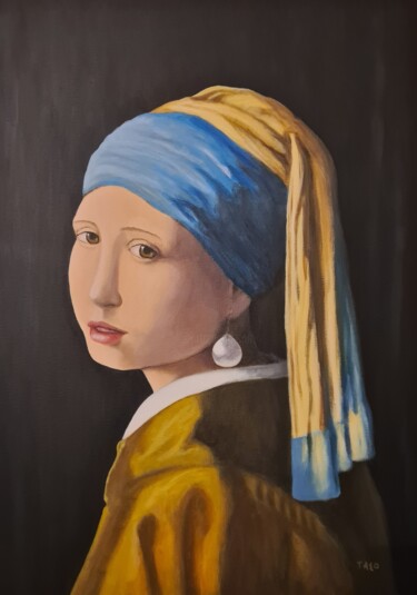 Pintura intitulada "girl with a pearl e…" por Taso, Obras de arte originais, Acrílico