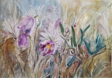 Malerei mit dem Titel "Flowers on Bakota" von Tatiana Gliadchenko, Original-Kunstwerk, Aquarell