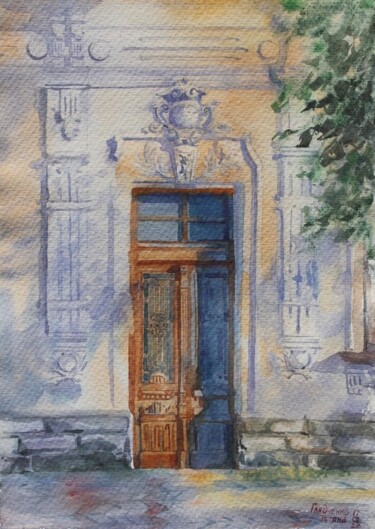 Painting titled "Door" by Tatiana Gliadchenko, Original Artwork, Watercolor