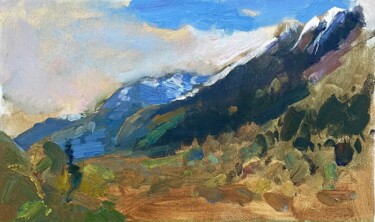 Peinture intitulée "Mountain landscape" par Tat Ana Krasnova, Œuvre d'art originale, Huile Monté sur Châssis en bois