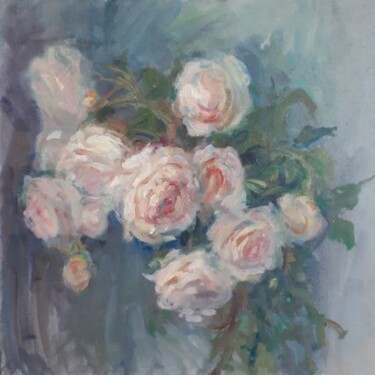 Картина под названием "Чайные розы" - Татьяна Паола, Подлинное произведение искусства, Масло