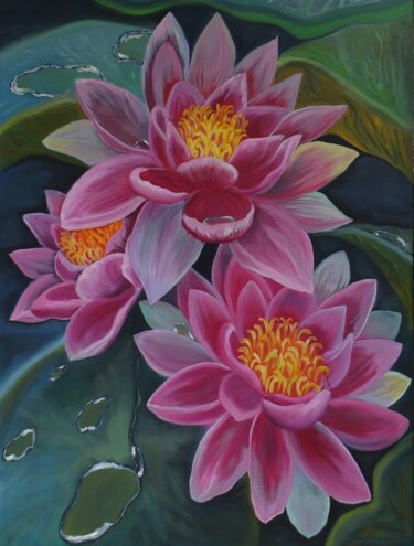 Pintura intitulada "lotuses oil paintin…" por Tatiana Sorochan, Obras de arte originais, Óleo