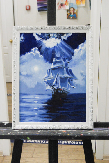 Картина под названием "Boat pirate sea oil…" - Тата Во, Подлинное произведение искусства, Масло