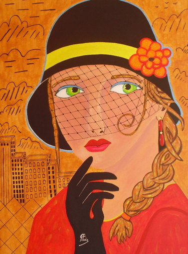 Картина под названием "La ragazza con la t…" - Gianfranco Fois, Подлинное произведение искусства, Акрил