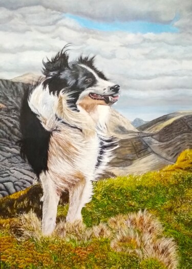 Pintura intitulada "Dog Loyalty" por Tatiana Brester, Obras de arte originais, Óleo Montado em Armação em madeira