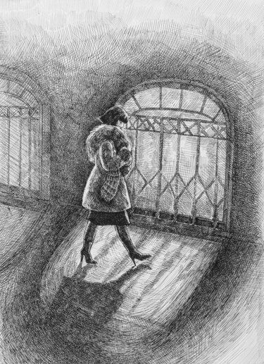 Tekening getiteld "Evening walk" door Tatiana Bykova, Origineel Kunstwerk, Inkt