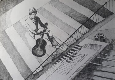 Drawing titled ""Musician"" by Tatiana Bykova, Original Artwork, Spray paint