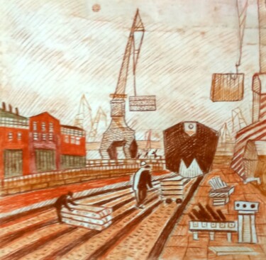 Drawing titled ""In the port"" by Tatiana Bykova, Original Artwork, Pastel