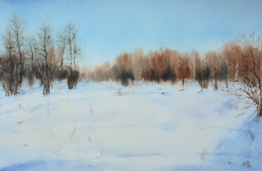 Pittura intitolato "Winter sunset" da Tatiana Bykova, Opera d'arte originale, Acquarello