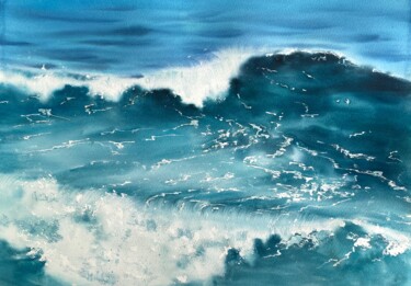 Malerei mit dem Titel "Red Sea, waves and…" von Tatiana Bykova, Original-Kunstwerk, Aquarell