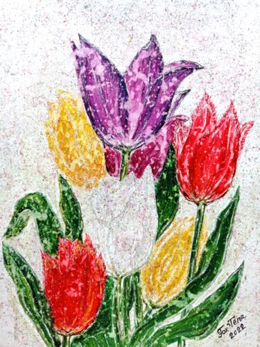 Dessin intitulée "Tulips #1" par Tatiana Fox'Tena, Œuvre d'art originale, Aquarelle