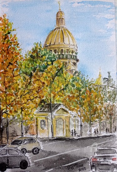 Dessin intitulée "Autumn St. Isaac's…" par Tatiana Fox'Tena, Œuvre d'art originale, Aquarelle