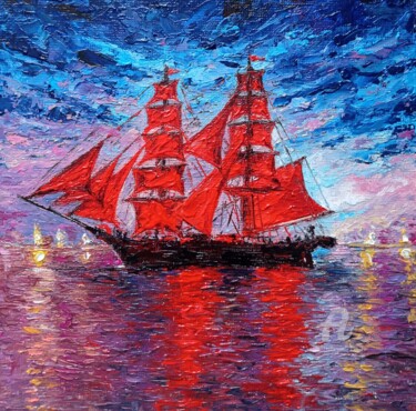 Картина под названием "Scarlet Sails" - Tatiana Fox'Tena, Подлинное произведение искусства, Масло