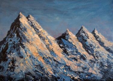 Painting titled "Mountains Study #6" by Tatiana Gomzina, Original Artwork, Acrylic Mounted on Cardboard