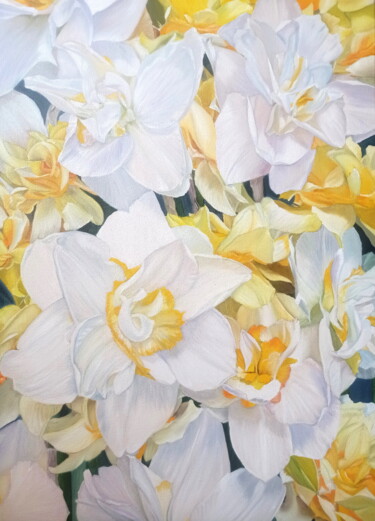 Pintura intitulada "Solar daffodils" por Tatiana Gorgalyk, Obras de arte originais, Óleo