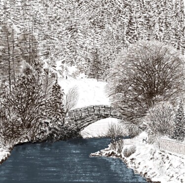 Digitale Kunst getiteld "Bridge over the Isè…" door Tatiana Gregson, Origineel Kunstwerk, Digitaal Schilderwerk