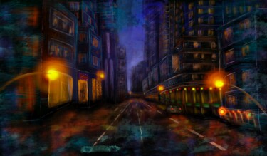 Arte digitale intitolato "Ночной город" da Tatiana Grishchenko, Opera d'arte originale, Lavoro digitale 2D