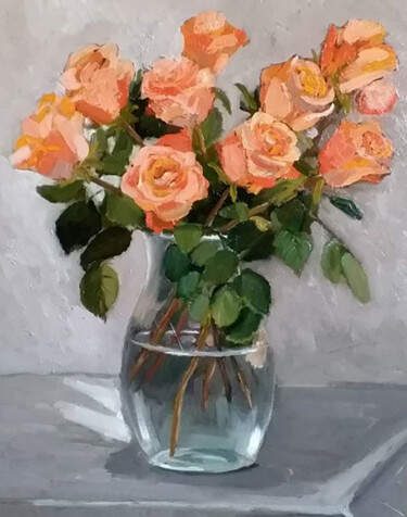 Pintura titulada "Orange roses" por Tatiana Karchevskaya, Obra de arte original, Oleo Montado en Bastidor de camilla de made…