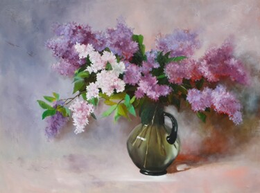 Painting titled "Lilac (6)" by Tatiana Karchevskaya, Original Artwork, Oil Mounted on Wood Stretcher frame