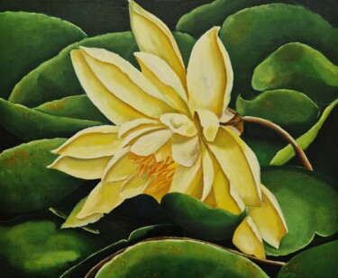 Painting titled "Water lily" by Tatiana Karchevskaya, Original Artwork, Oil Mounted on Wood Stretcher frame