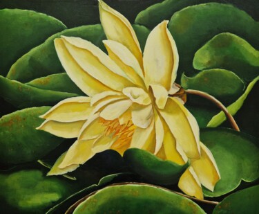 Original gouache painting- White lotus pond in the summer- Flowers painting  - Nature Art- Lotus Painting - Botanical art- Housewarming