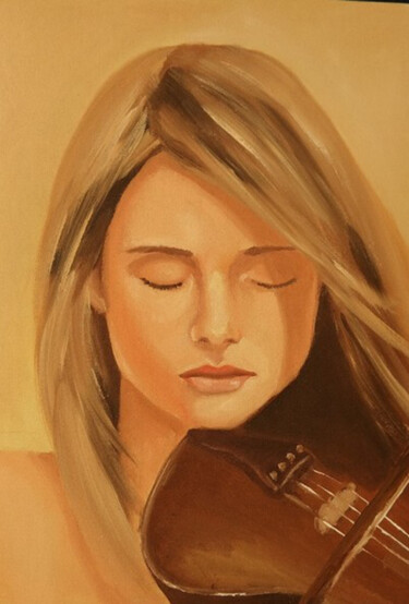 Pittura intitolato "The girl playing th…" da Tatiana Karchevskaya, Opera d'arte originale, Olio