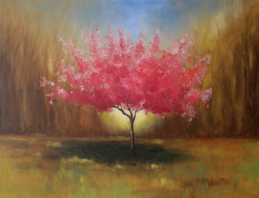 Painting titled "Cherry tree" by Tatiana Karchevskaya, Original Artwork, Oil Mounted on Wood Stretcher frame