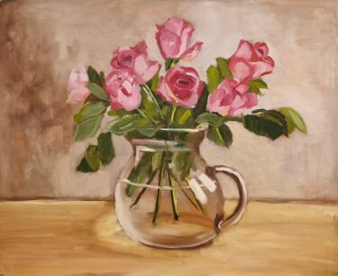 Schilderij getiteld "Etude with roses" door Tatiana Karchevskaya, Origineel Kunstwerk, Olie