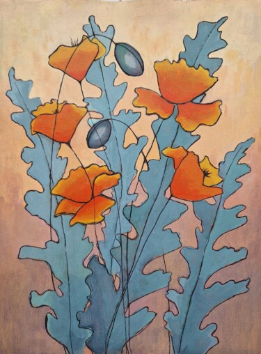 Malarstwo zatytułowany „Bright poppies (3)” autorstwa Tatiana Karchevskaya, Oryginalna praca, Akryl