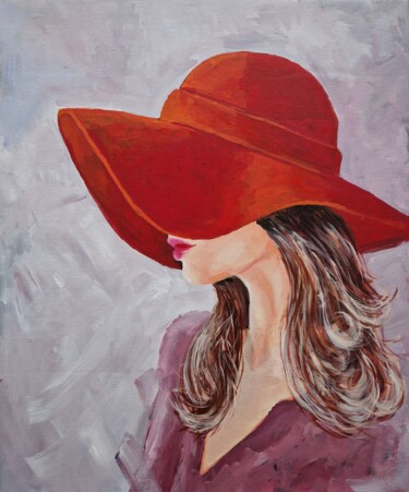 Painting titled "Red hat" by Tatiana Karchevskaya, Original Artwork, Acrylic