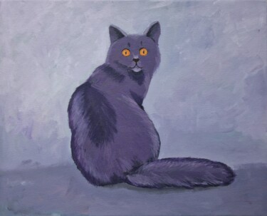 Malerei mit dem Titel "Gray cat with orang…" von Tatiana Karchevskaya, Original-Kunstwerk, Acryl