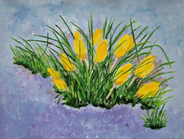 Malerei mit dem Titel "Yellow crocuses" von Tatiana Karchevskaya, Original-Kunstwerk, Acryl